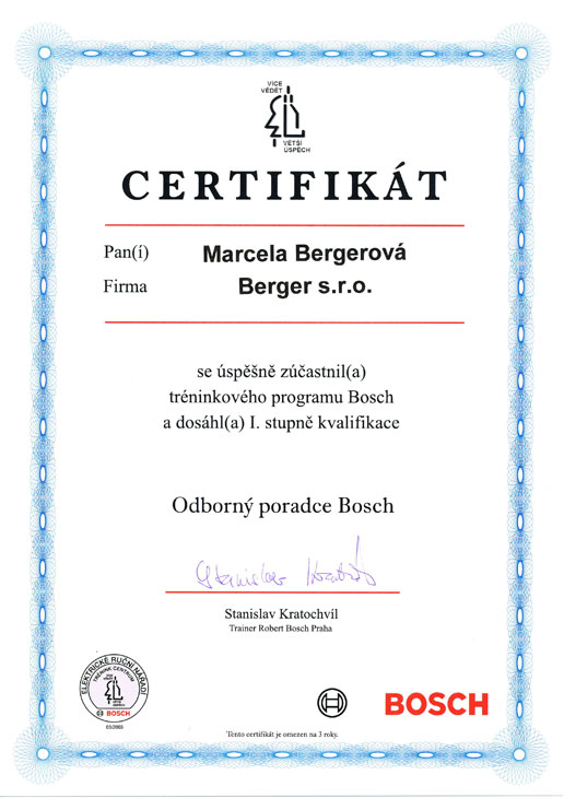 Certifikát Bosch